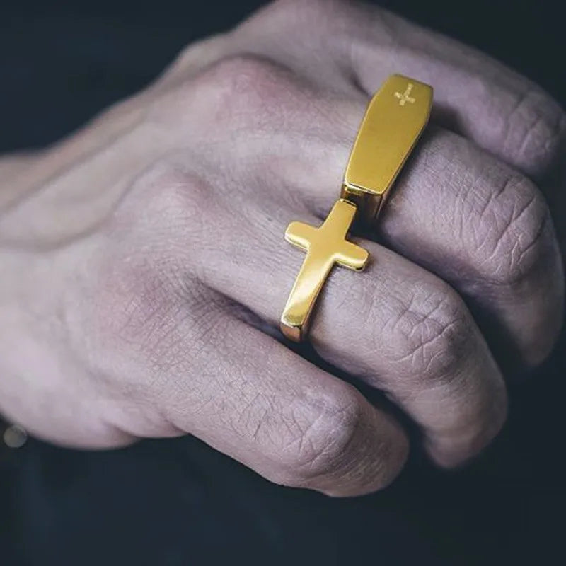 Anel Masculino em Aço Inoxidável Cross
