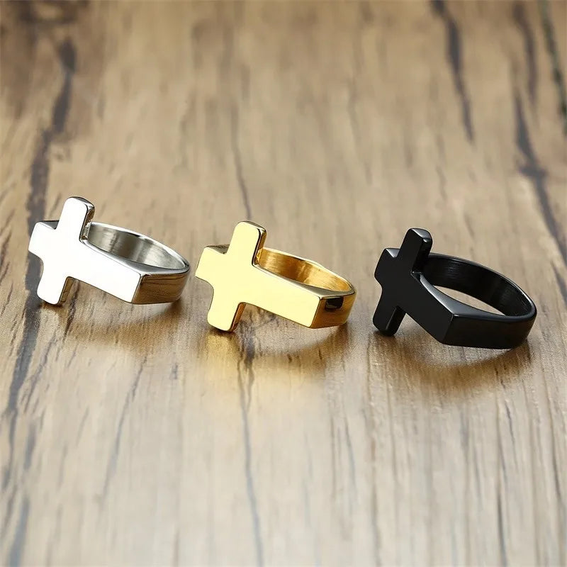 Anel Masculino em Aço Inoxidável Cross