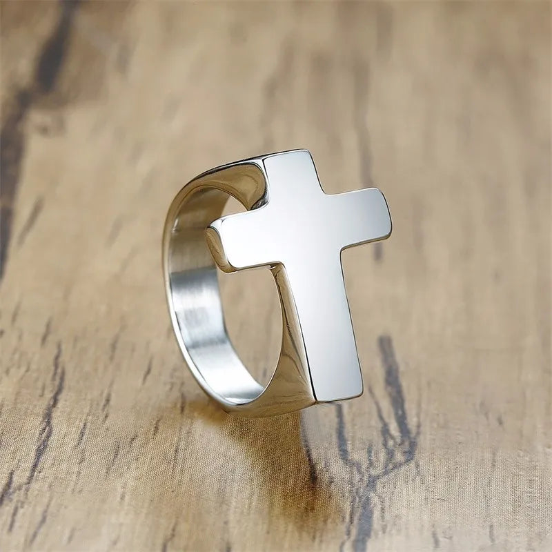 Anel Masculino em Aço Inoxidável Cross
