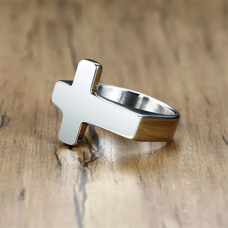 Anel Masculino em Aço Inoxidável Cross