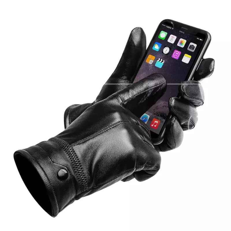 Luva Masculina de Couro Preta - Orion