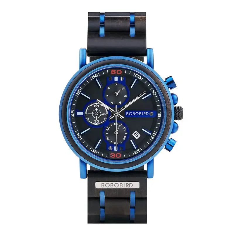 Relógio em Madeira Masculino Azul- Orion