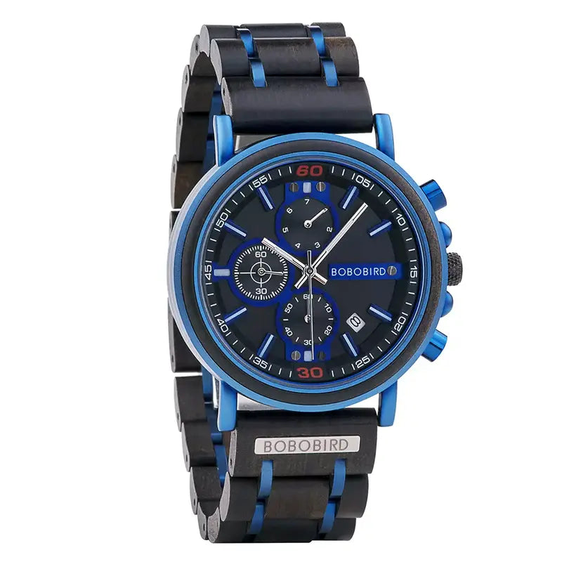 Relógio em Madeira Masculino Azul- Orion