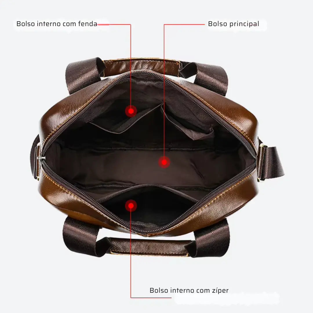 Bolsa Masculina Transversal Laptop em Couro Legítimo Business