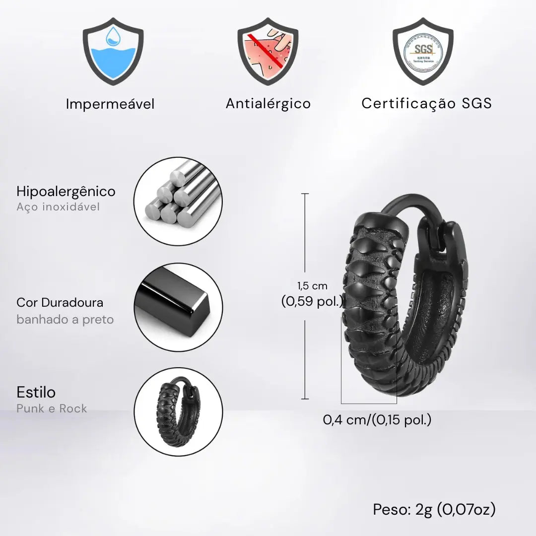 Brinco Masculino em Aço Argola Black Snake