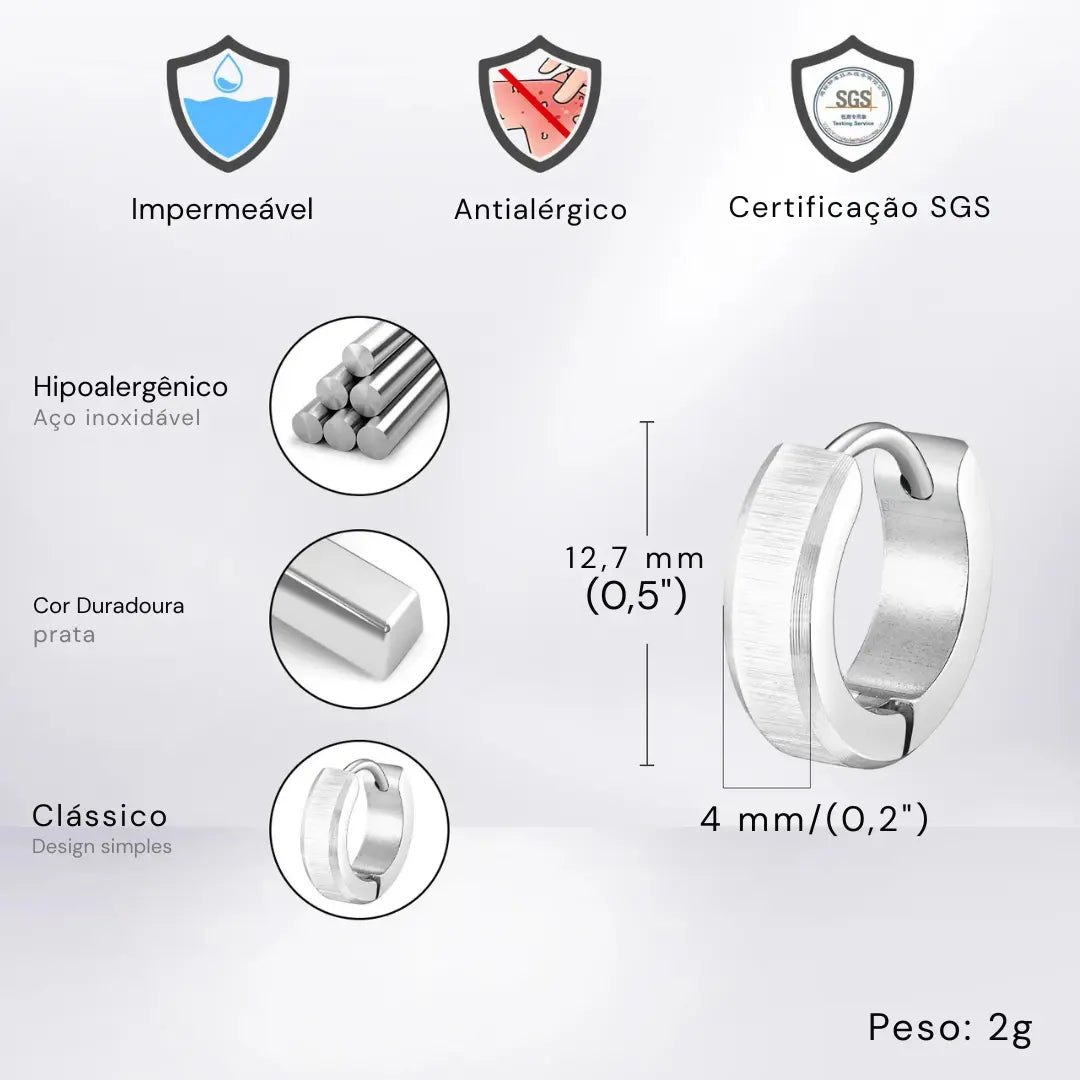 Brinco Masculino em Aço Argola Escovada