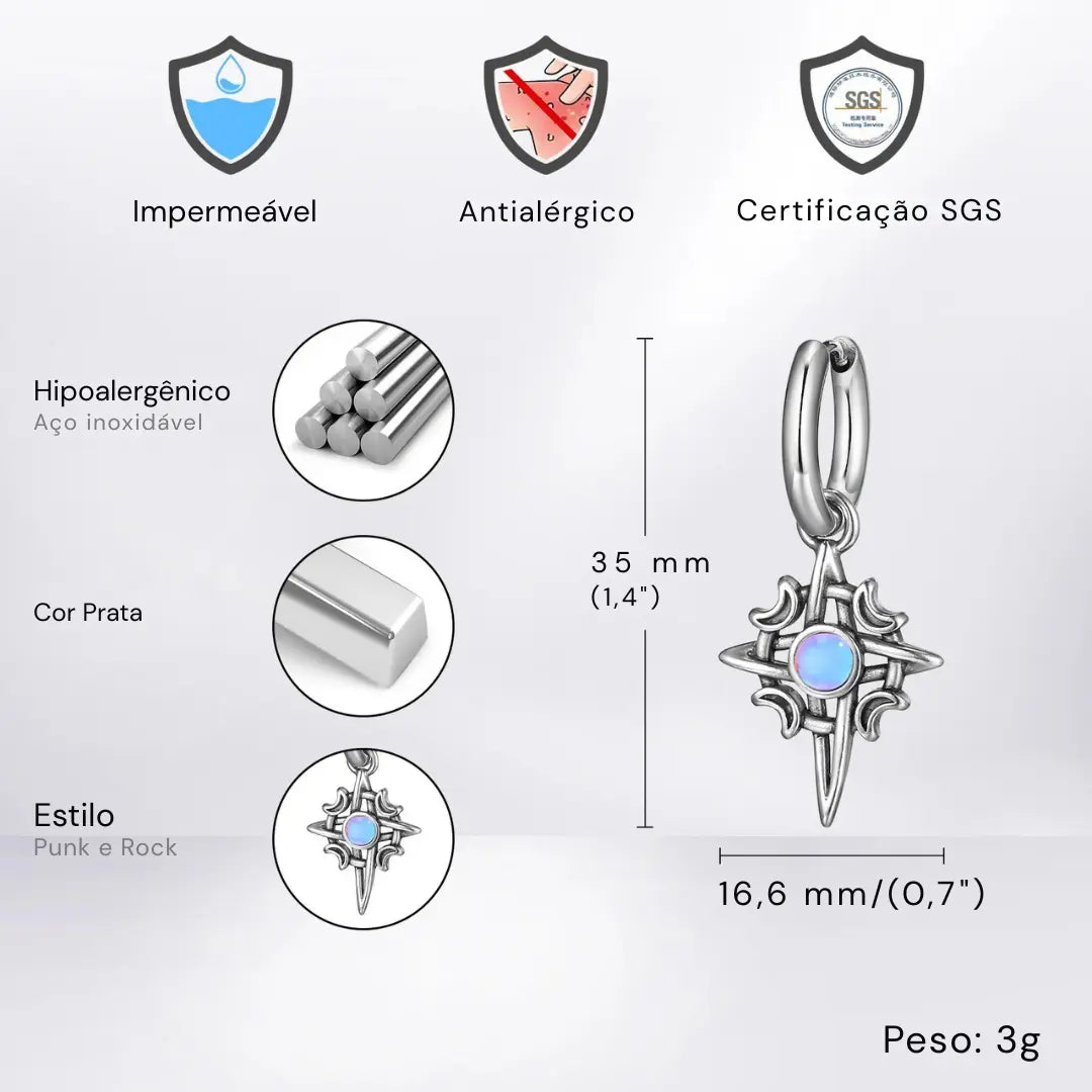 Brinco Masculino em Aço Argola Moon Stone