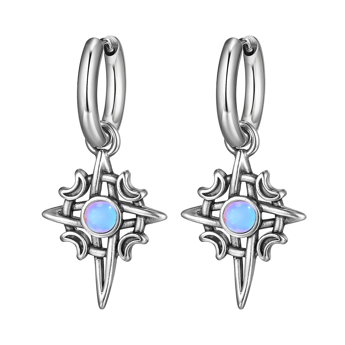 Brinco Masculino em Aço Argola Moon Stone