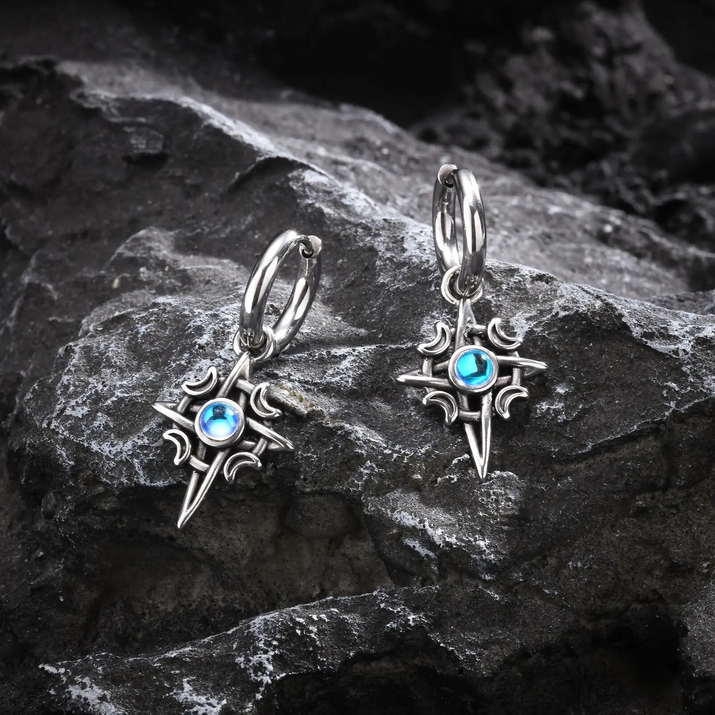 Brinco Masculino em Aço Argola Moon Stone