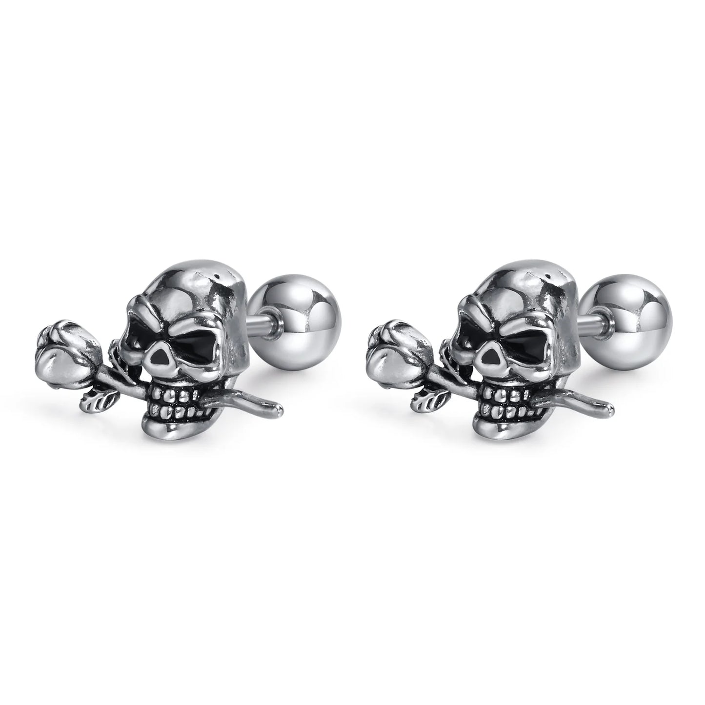 Brinco Masculino em Aço Argola Skull Rose
