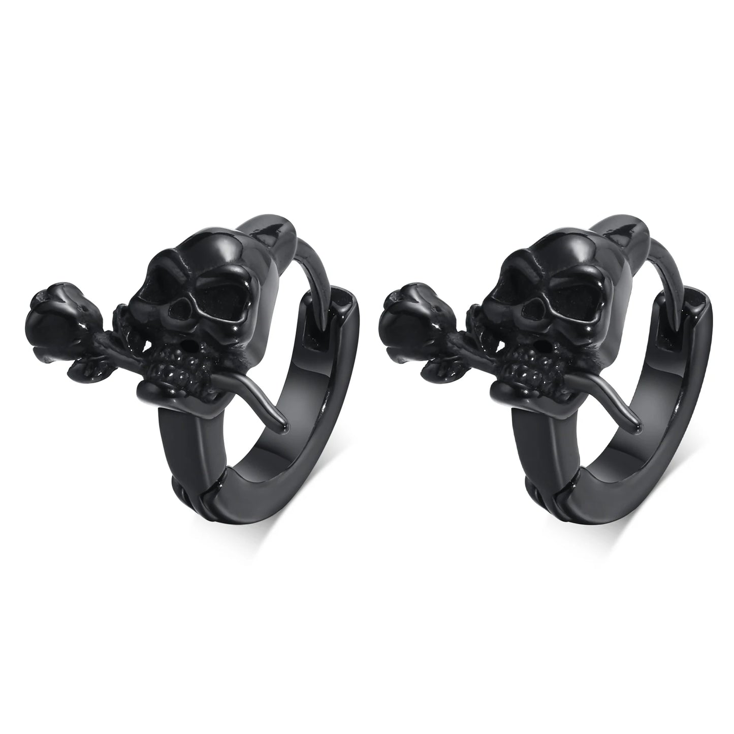 Brinco Masculino em Aço Argola Skull Rose