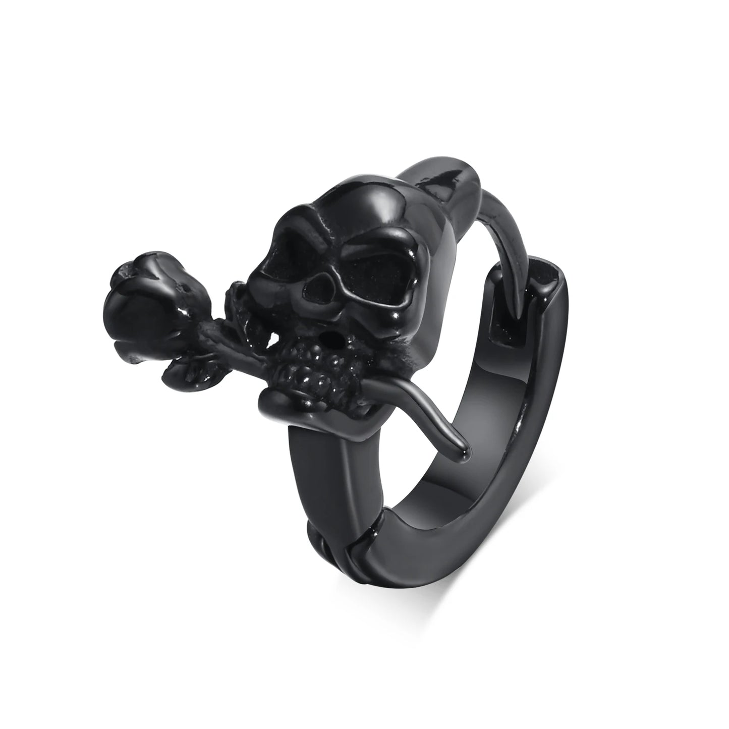 Brinco Masculino em Aço Argola Skull Rose