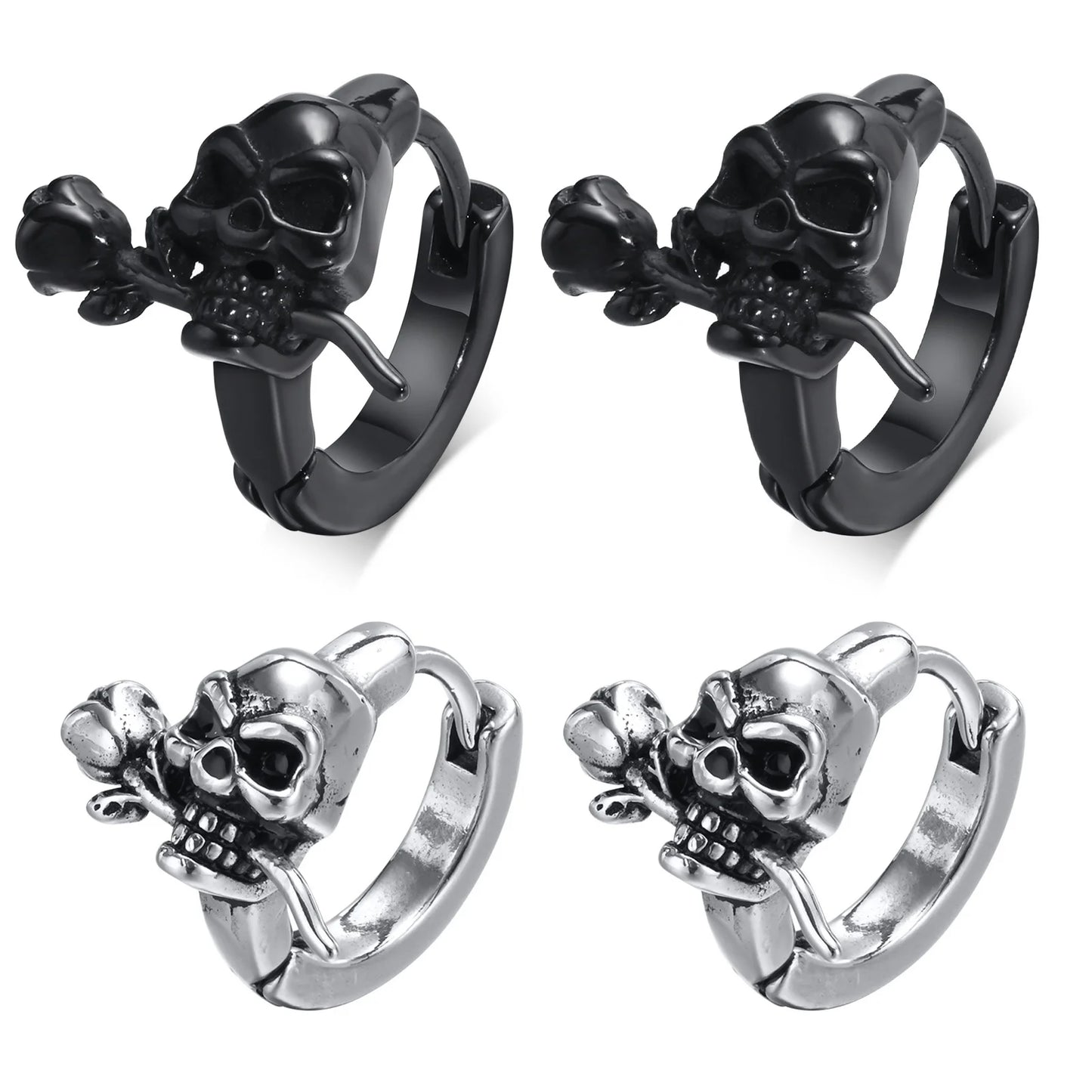 Brinco Masculino em Aço Argola Skull Rose