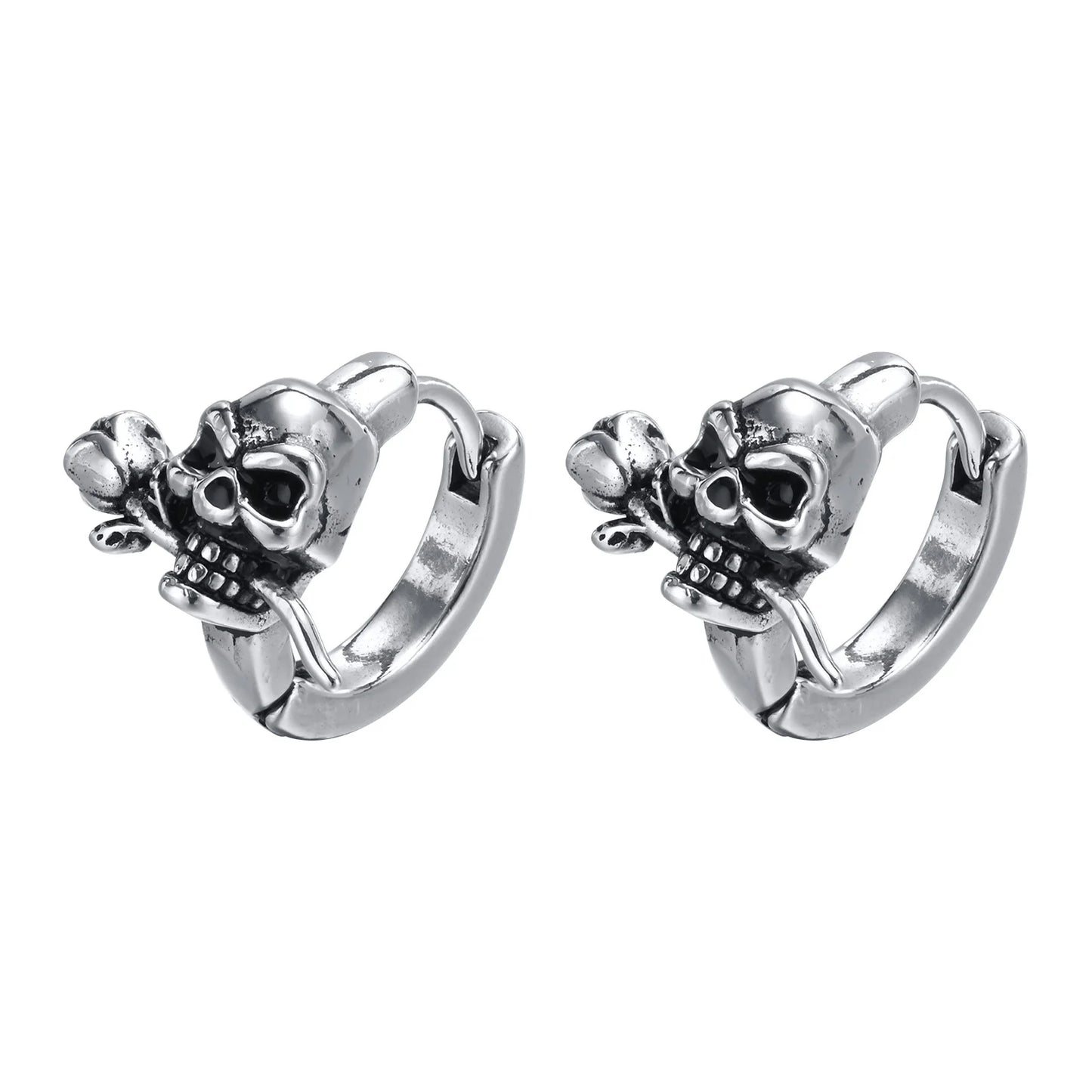 Brinco Masculino em Aço Argola Skull Rose