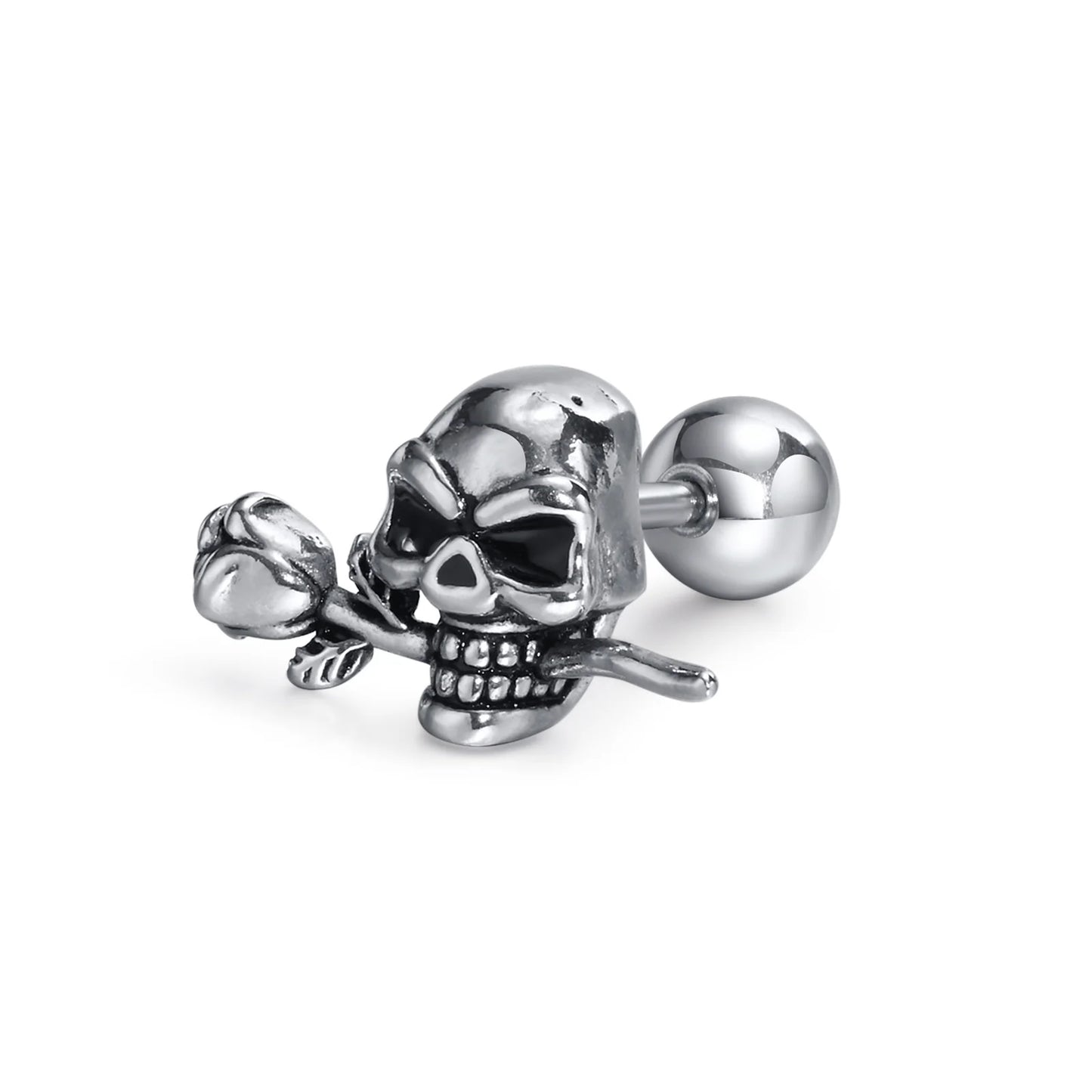Brinco Masculino em Aço Argola Skull Rose