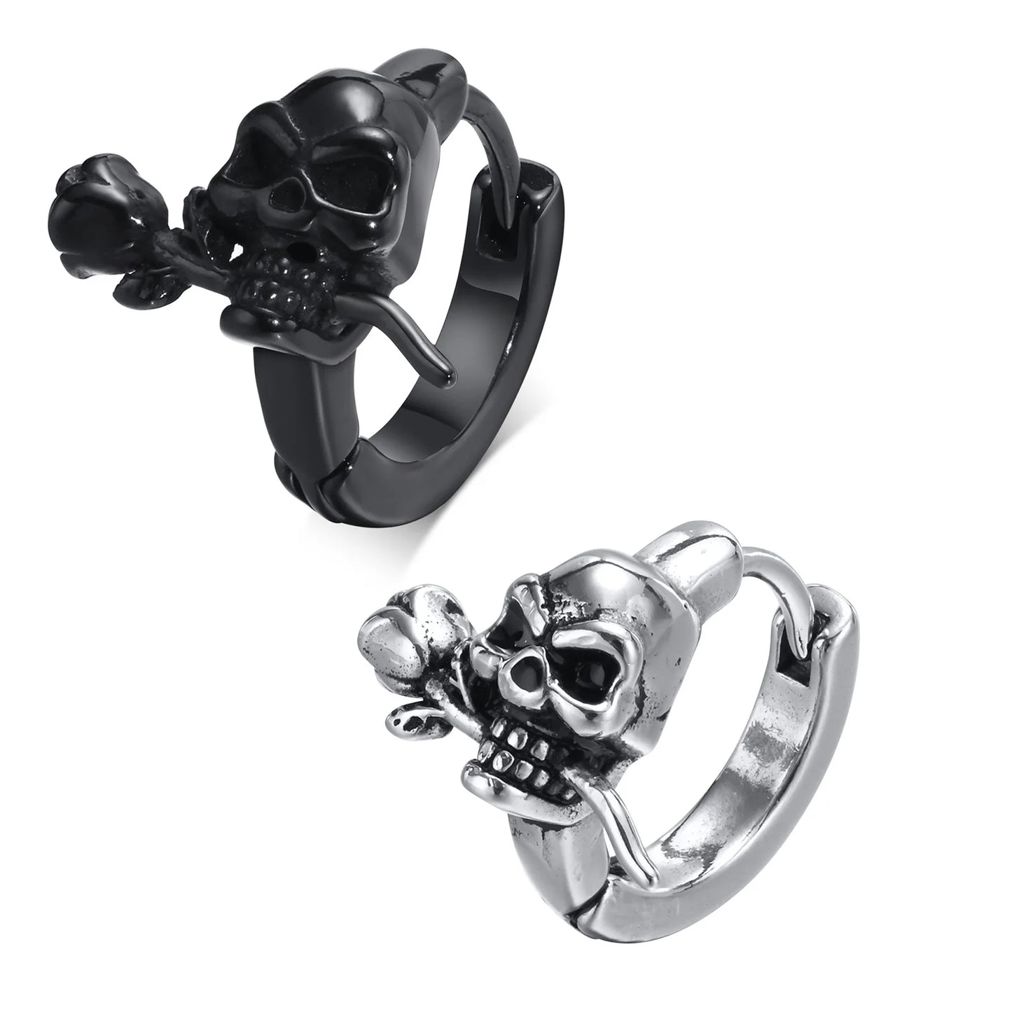 Brinco Masculino em Aço Argola Skull Rose