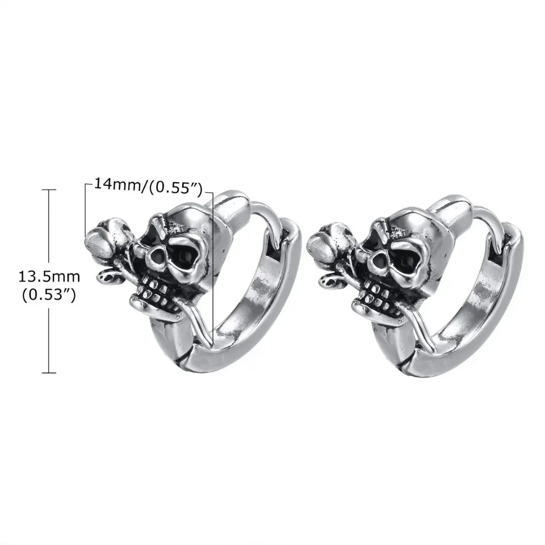 Brinco Masculino em Aço Argola Skull Rose