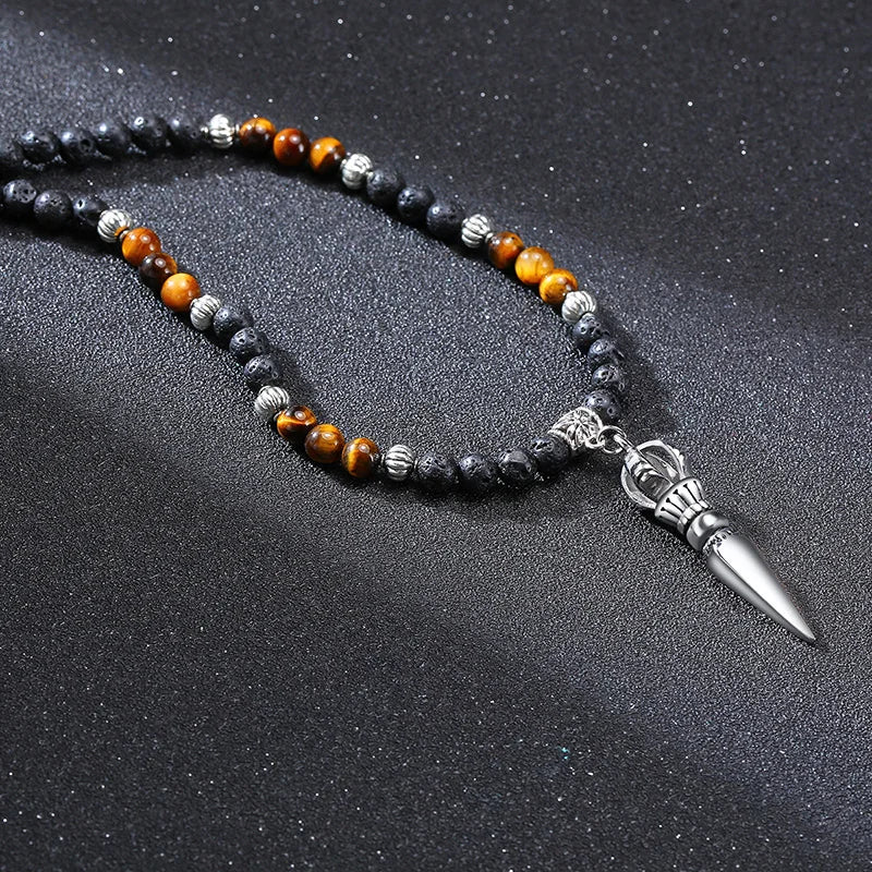 Colar Masculino Tibetano Lava Stone