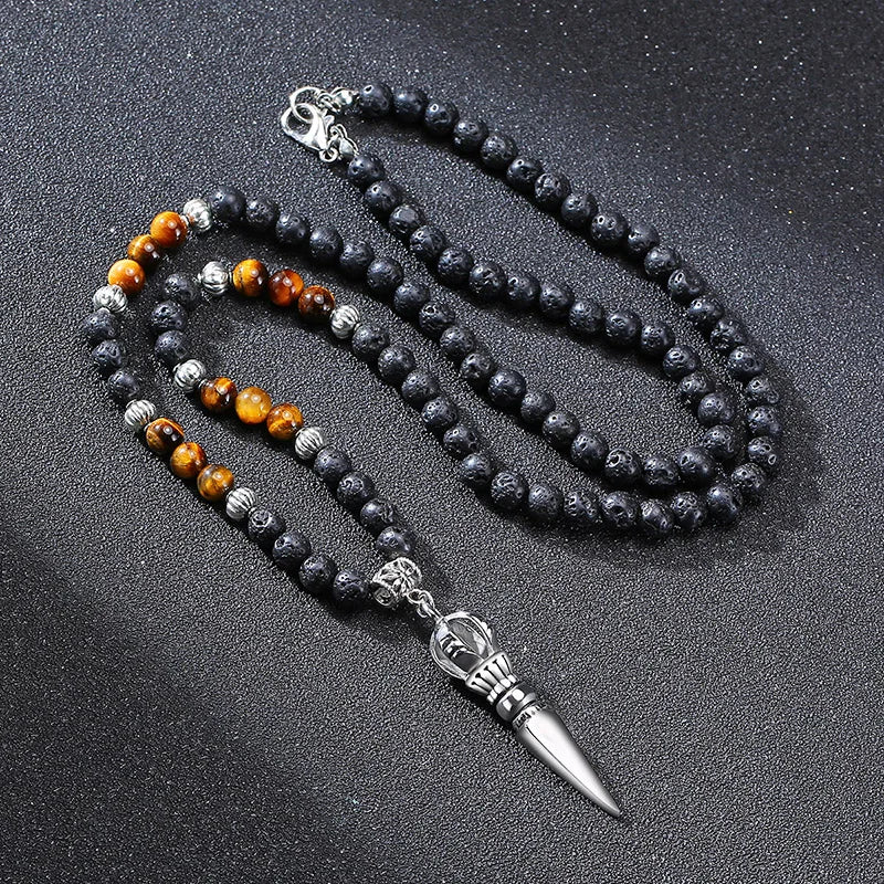 Colar Masculino Tibetano Lava Stone