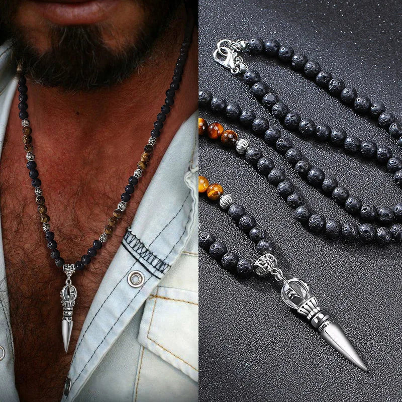 Colar Masculino Tibetano Lava Stone
