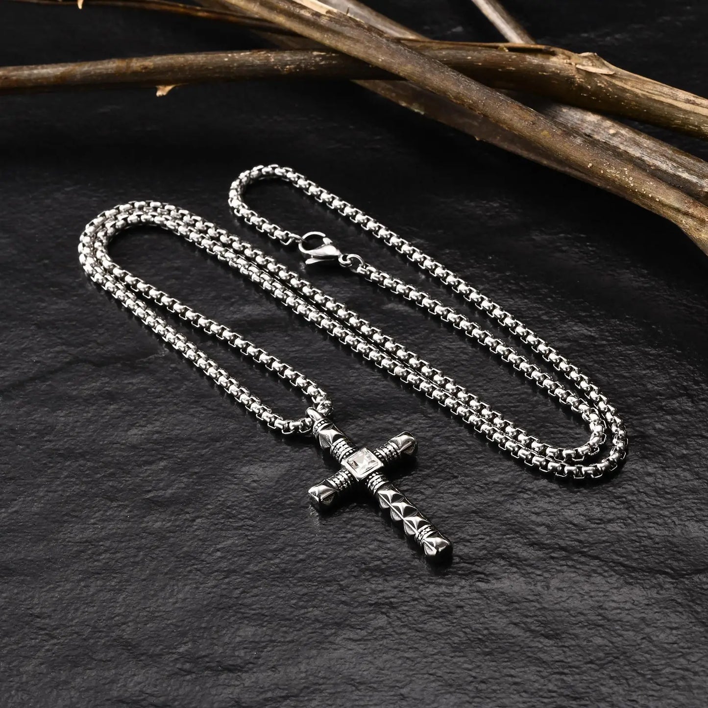 Colar Masculino em Aço Inox Punk Cross