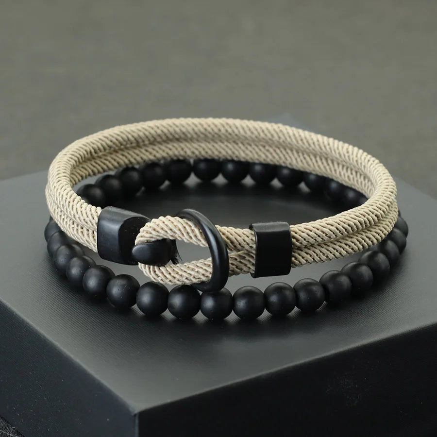 Conjunto de Pulseiras Masculinas em Paracord e Ônix Preto (2 Peças)