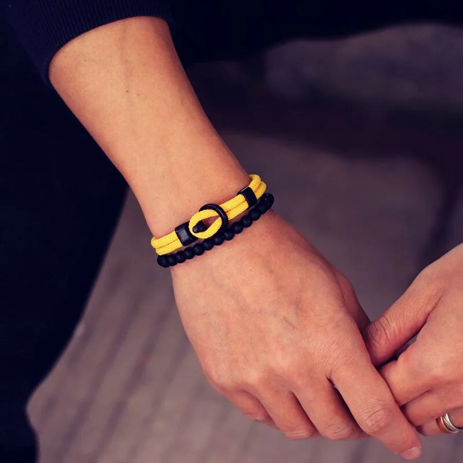 Conjunto de Pulseiras Masculinas em Paracord e Ônix Preto (2 Peças)