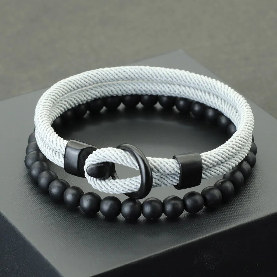 Conjunto de Pulseiras Masculinas em Paracord e Ônix Preto (2 Peças)