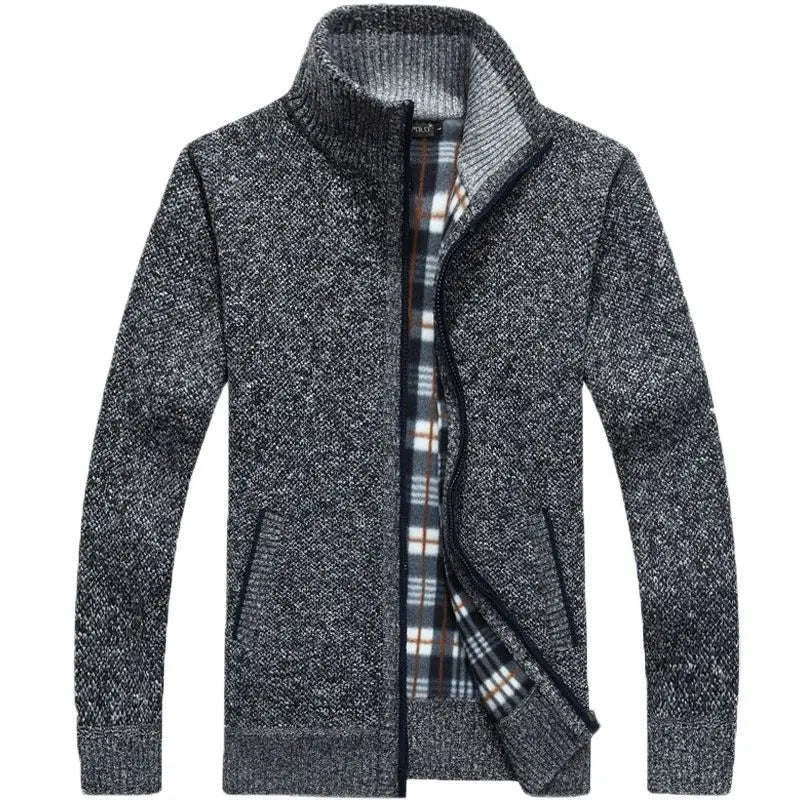 Jaqueta Masculina Estilo Cardigan de Lã e Zíper Premium