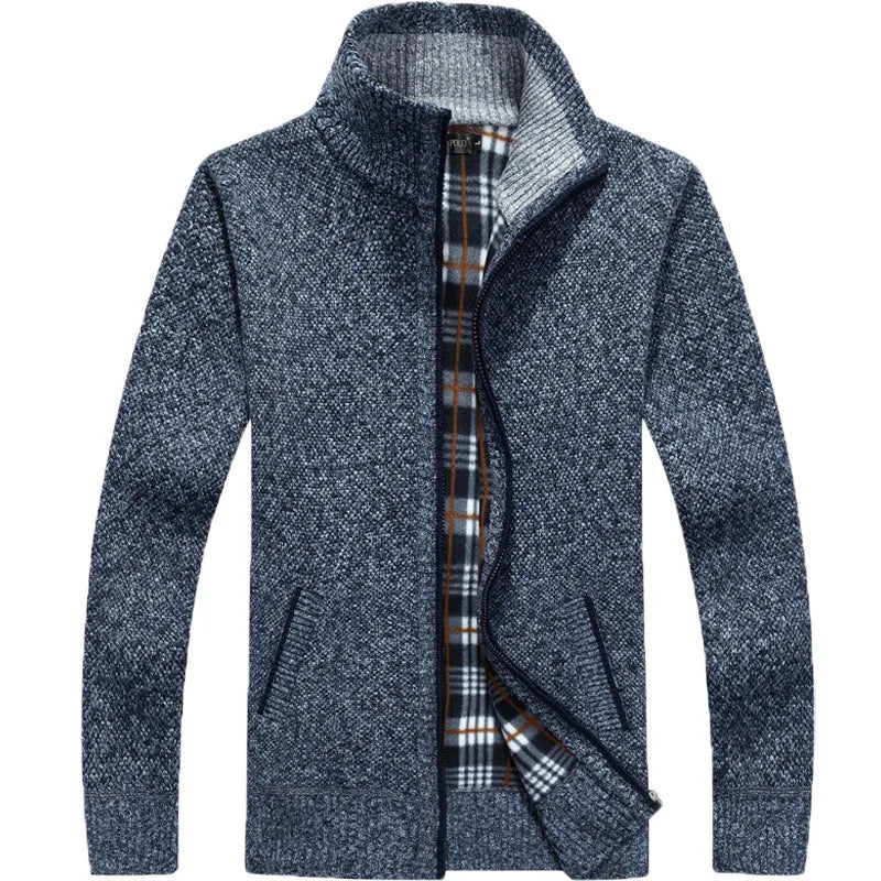 Jaqueta Masculina Estilo Cardigan de Lã e Zíper Premium