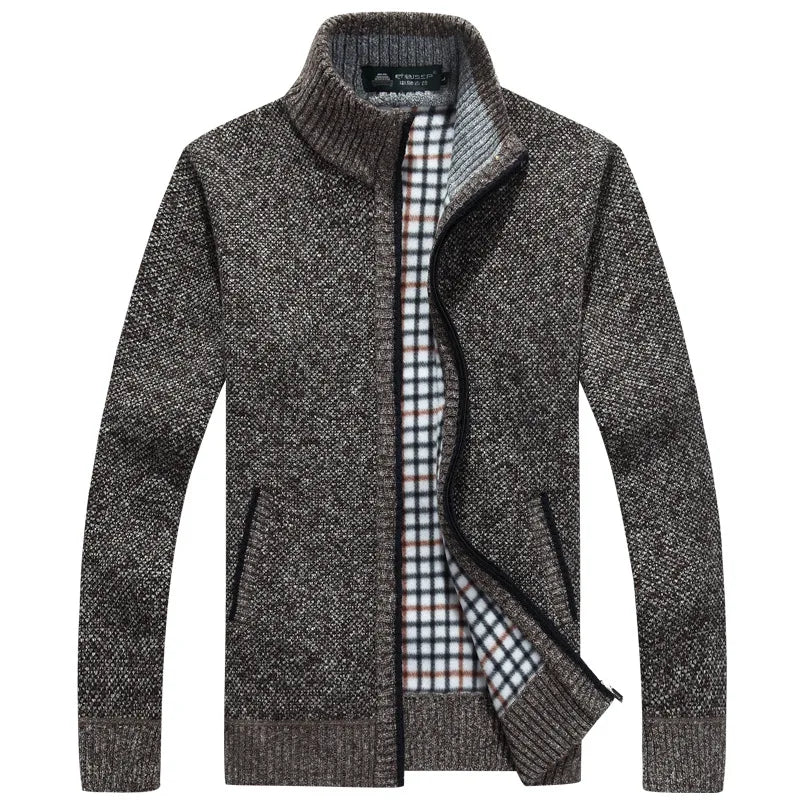 Jaqueta Masculina Estilo Cardigan de Lã e Zíper Premium