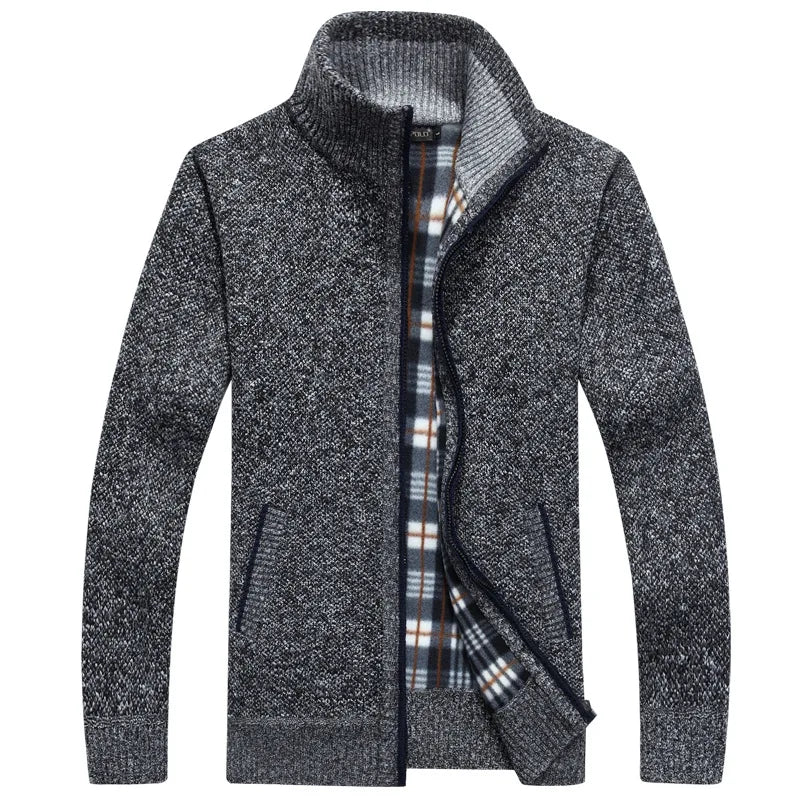 Jaqueta Masculina Estilo Cardigan de Lã e Zíper Premium