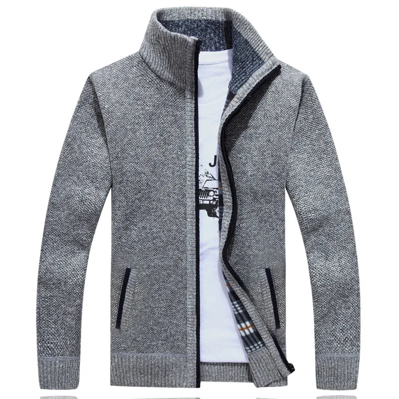 Jaqueta Masculina Estilo Cardigan de Lã e Zíper Premium