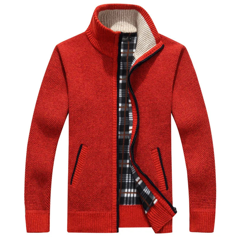 Jaqueta Masculina Estilo Cardigan de Lã e Zíper Premium