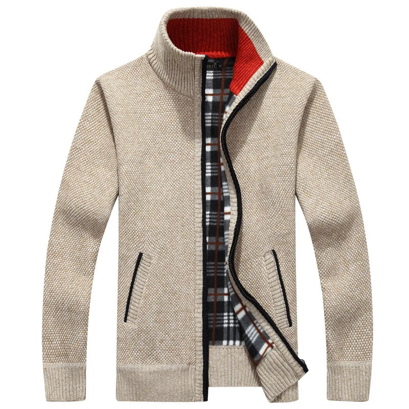 Jaqueta Masculina Estilo Cardigan de Lã e Zíper Premium