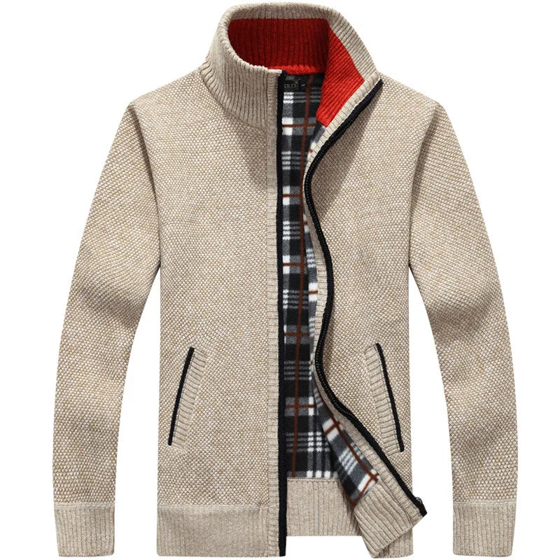 Jaqueta Masculina Estilo Cardigan de Lã e Zíper Premium