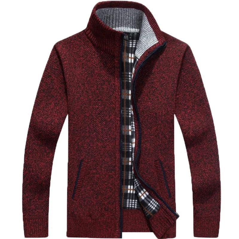 Jaqueta Masculina Estilo Cardigan de Lã e Zíper Premium