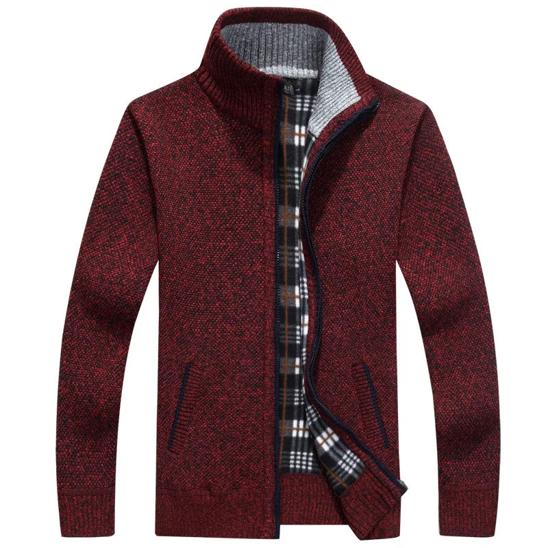 Jaqueta Masculina Estilo Cardigan de Lã e Zíper Premium