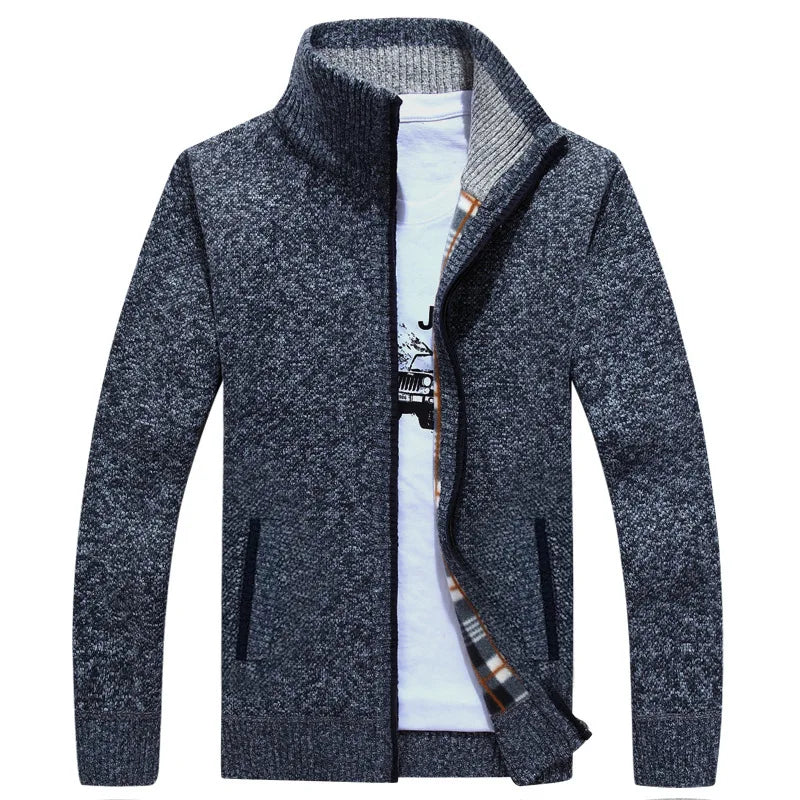 Jaqueta Masculina Estilo Cardigan de Lã e Zíper Premium