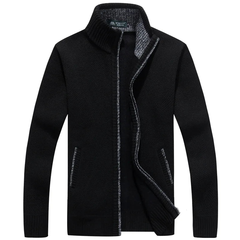 Jaqueta Masculina Estilo Cardigan de Lã e Zíper Premium