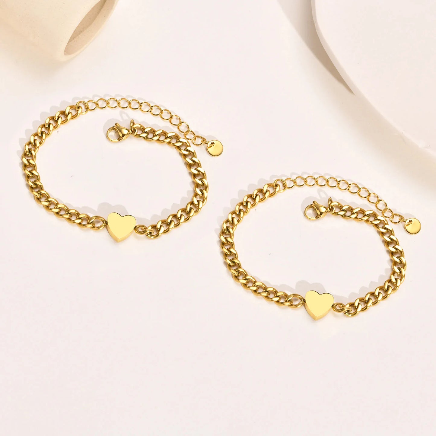 Par de Pulseiras em Aço Inox Heart