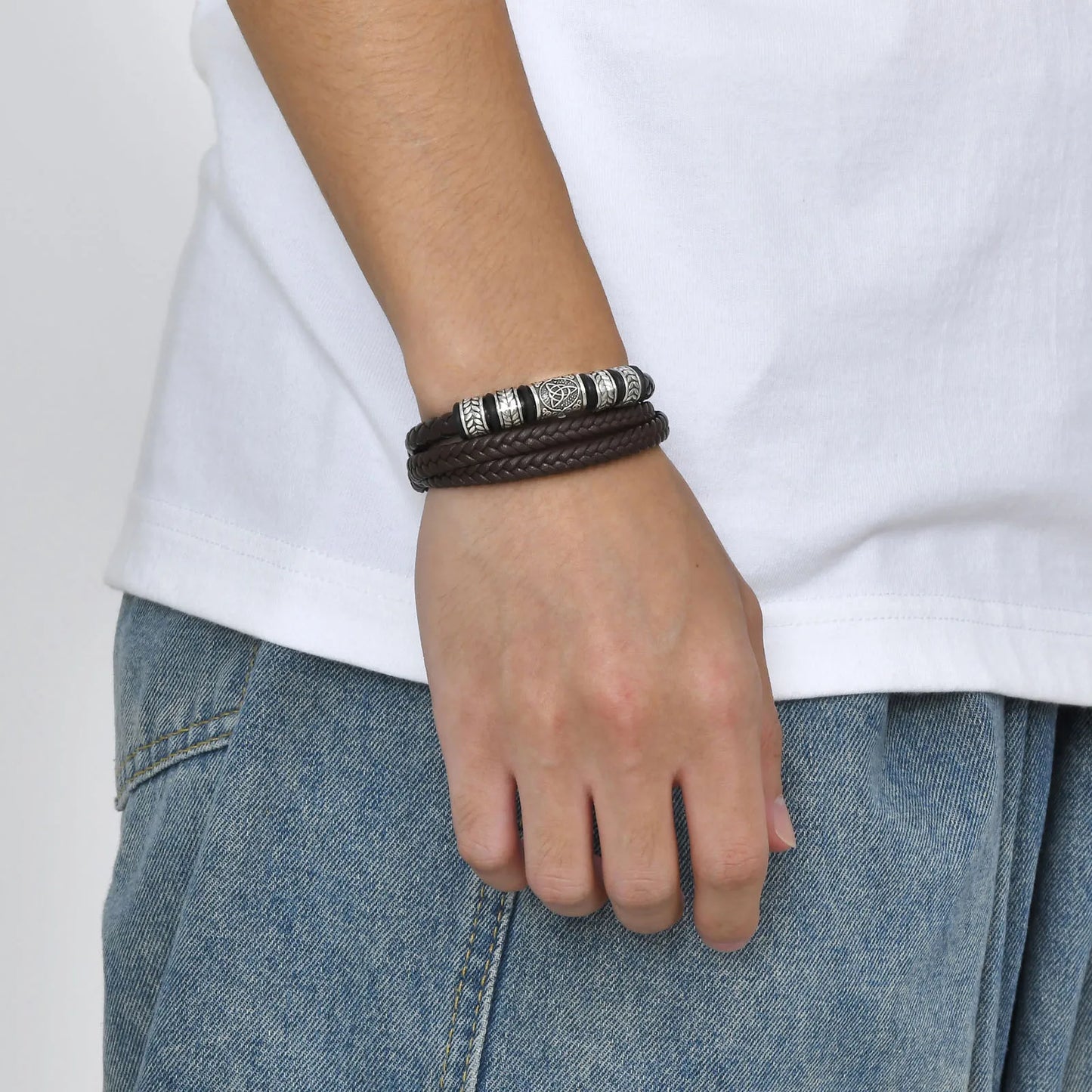 Pulseira Masculina de Couro e Aço Lukz