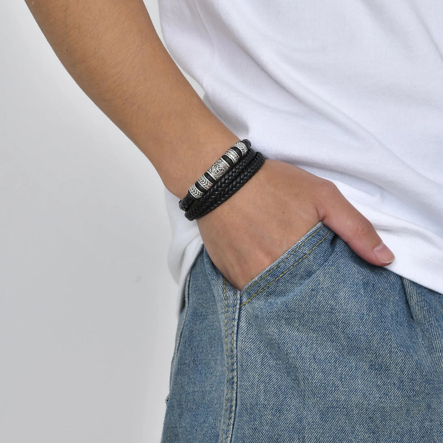 Pulseira Masculina de Couro e Aço Lukz