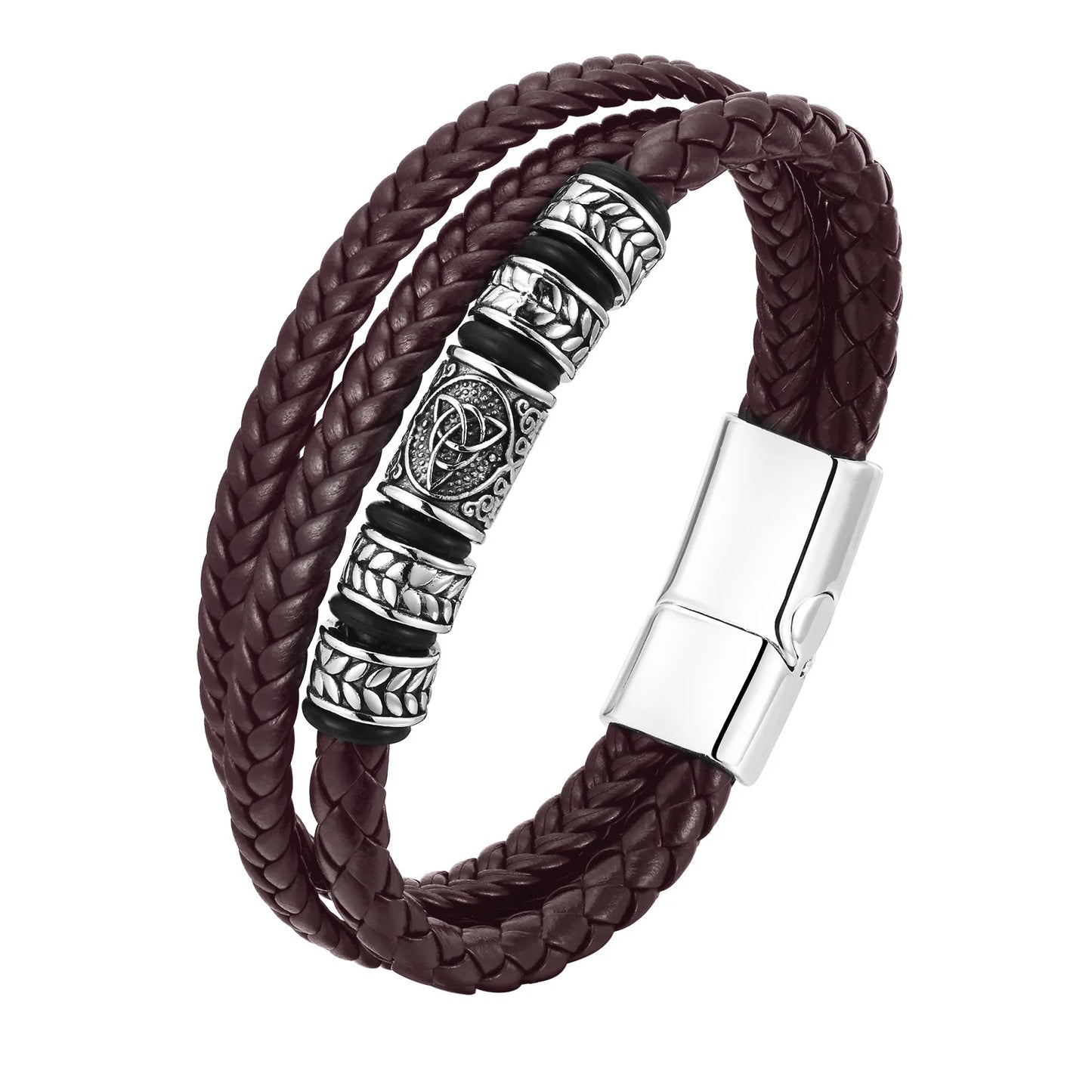 Pulseira Masculina de Couro e Aço Lukz