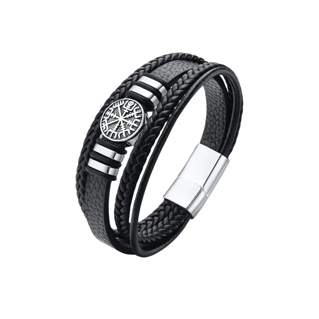 Pulseira Masculina de Couro e Aço VKN