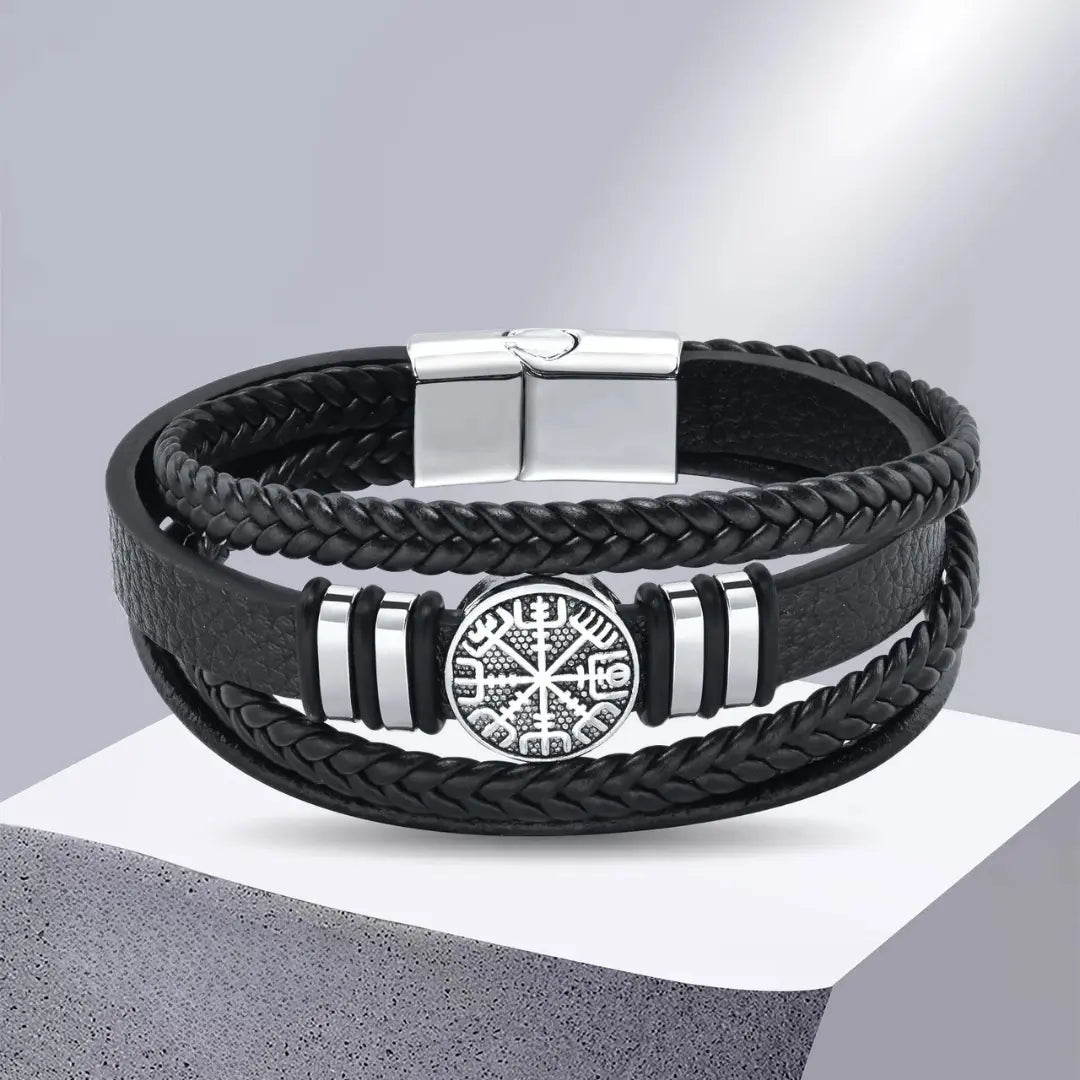 Pulseira Masculina de Couro e Aço VKN