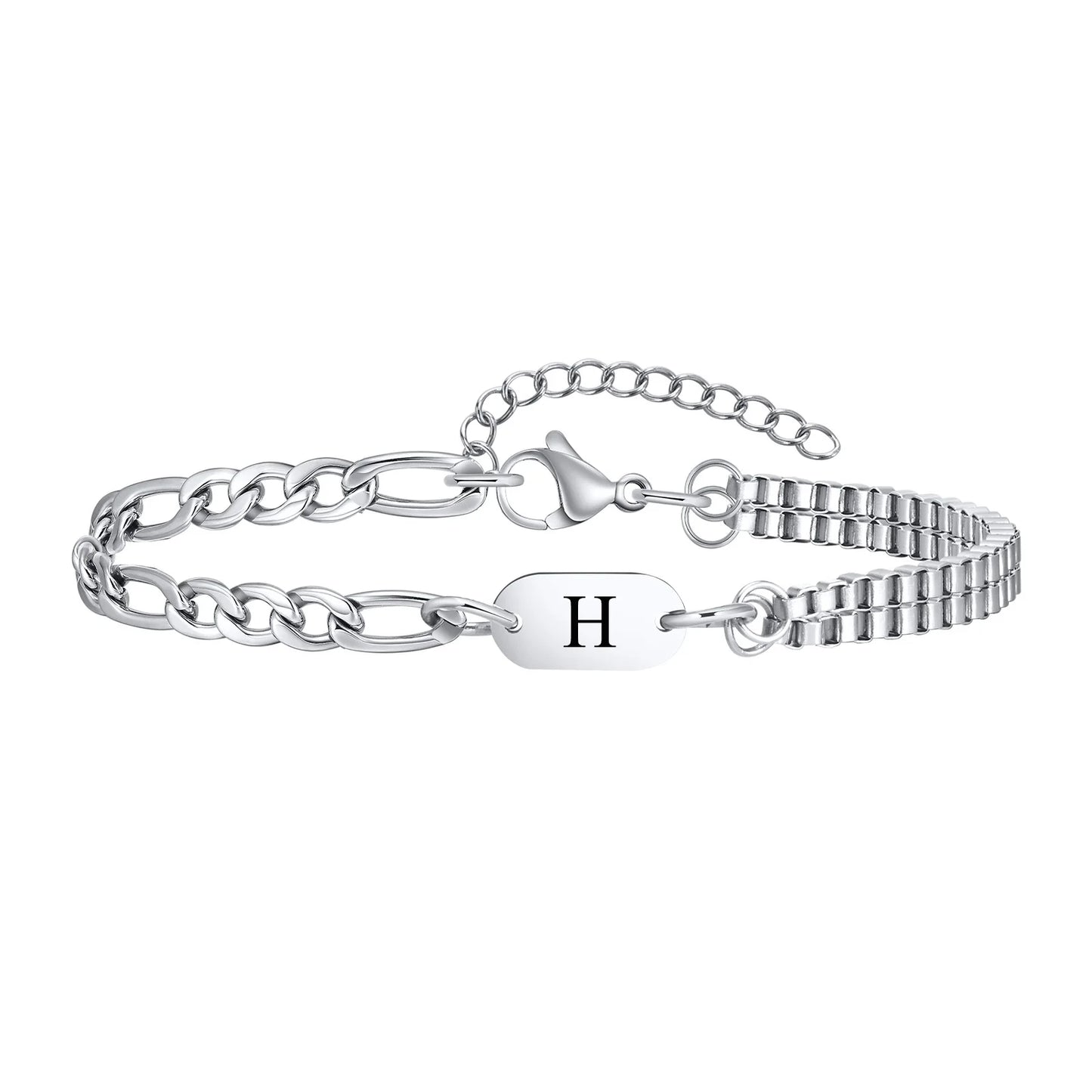 Pulseira Masculina em Aço com Letra Inicial Figaro