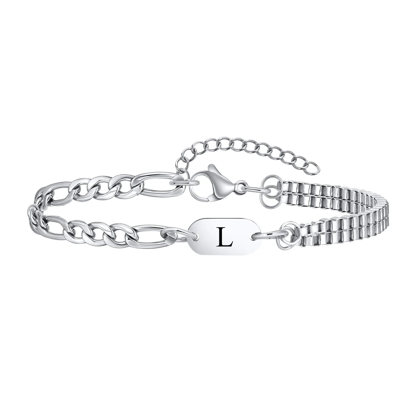 Pulseira Masculina em Aço com Letra Inicial Figaro