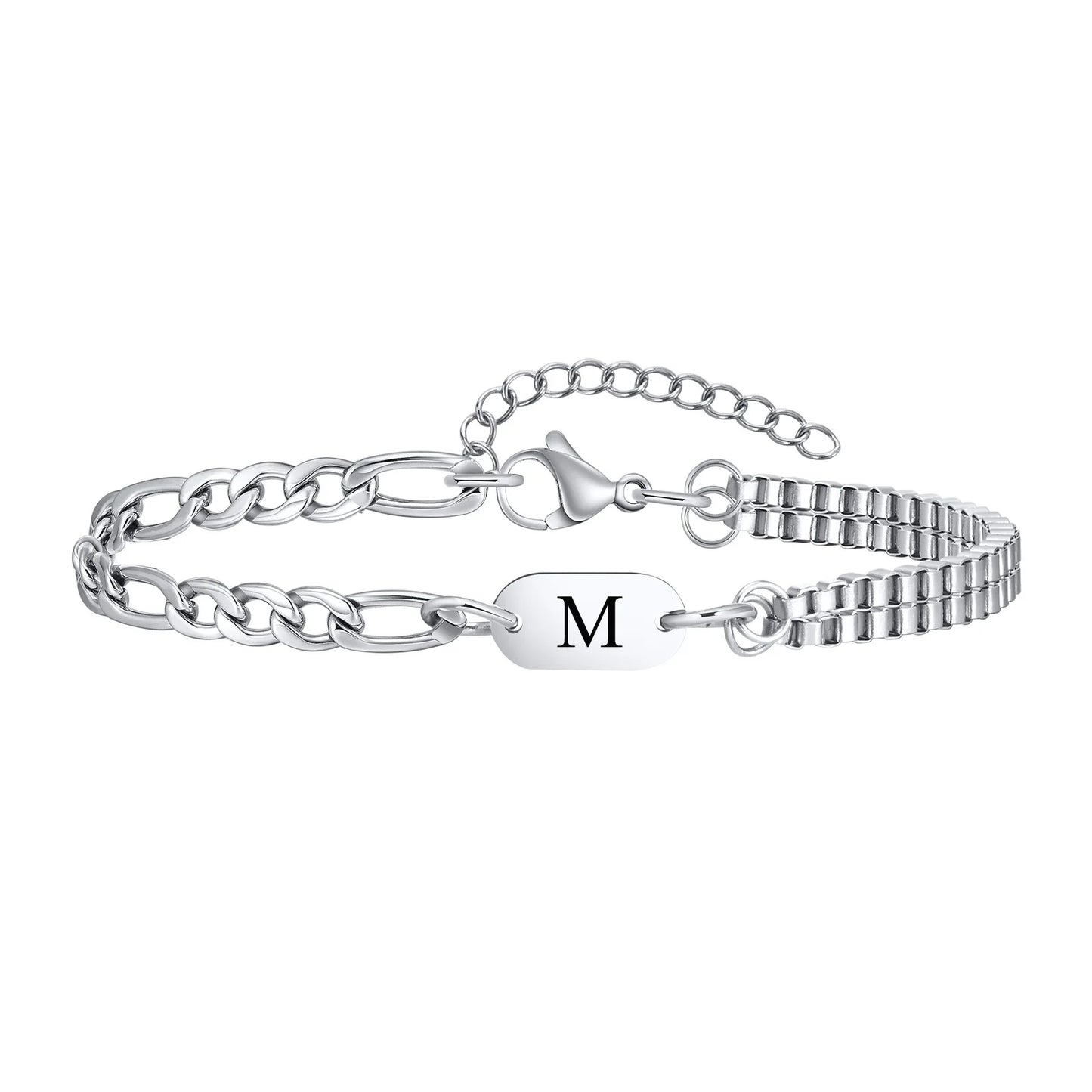 Pulseira Masculina em Aço com Letra Inicial Figaro