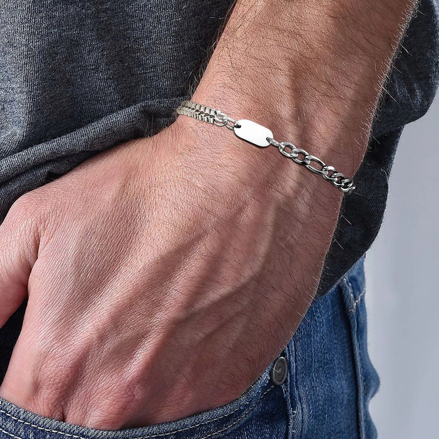 Pulseira Masculina em Aço com Letra Inicial Figaro